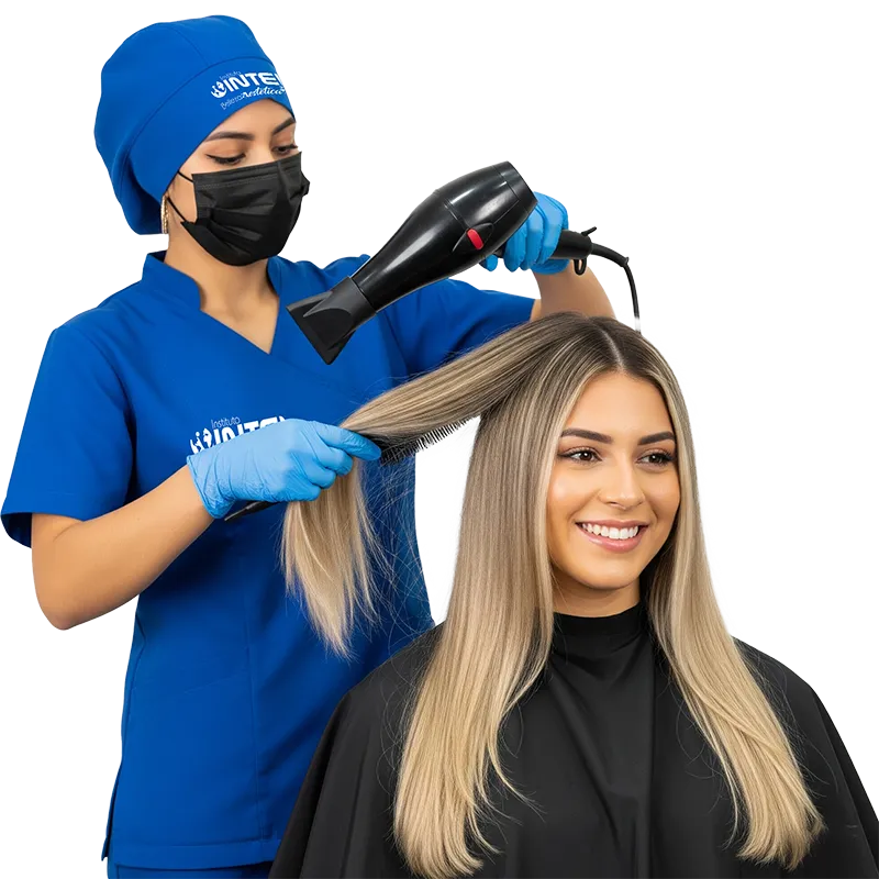 ESTILISTA CEPILLANDO CABELLO